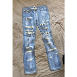 ZARA Man Custom Bleached Light Blue Jeans with Rips Down‎ Leg